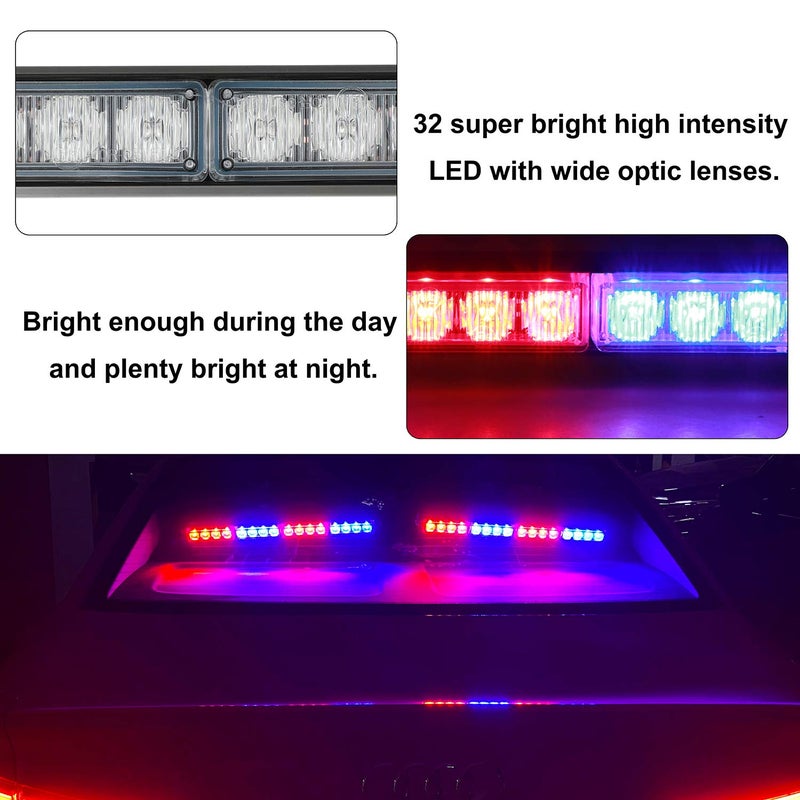 ASPL 2x16.8 inch Emergency Flashing LED Traffic Advisor Strobe Light Bar 32LED 26 Flash Patterns Interior Safety Warning Lights (Red/Blue) - Image 3